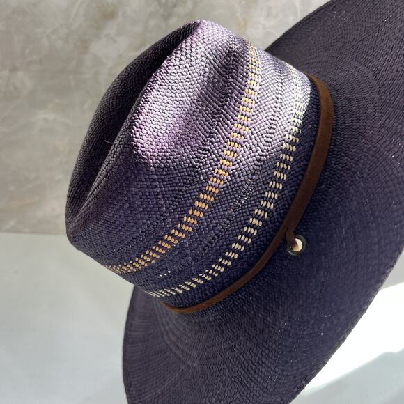 Freya Wide Brim Fedora Women's L Gazania Hat 100% Straw Purple Leather Band - Picture 5 of 16